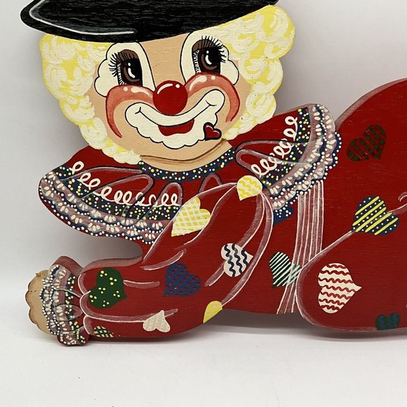Vintage Hand Crafted Set of 2 Wood Cut Out Clown Wall Decor MCM Collectible - Picture 7 of 16